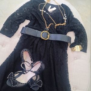 PINKBLUSH NWT XL Black Lace Overlay Faux Wrap Dress Maternity